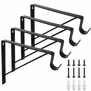 Heavy Duty Black Closet Rod Brackets Holder 10.8 x 10.8 Inch Shelf Support Hooks Wall Mounted Shelf and Rod with screws Brackets