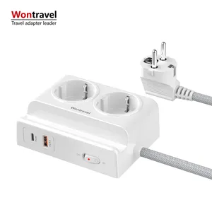 Wontravel Universal Plug Germany France Socket Surge Protector Extension Wire AC Outlets 20W PD Quick Charger USB Power Strip