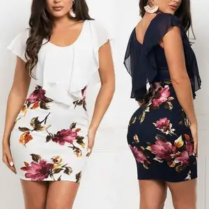 Bayan çiçek elbise kısa kollu rahat salıncak kalem Midi elbiseler için Fit iş elbisesi artı boyutu Bodycon rahat elbise