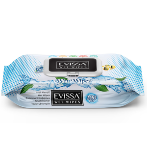 Lingettes humides EVISSA, paquet de 100 lingettes, bleues, douces, nettoyantes, sans alcool, sans parabène, parfumées, lingettes pour le soin de la peau, lot de 12 paquets - Product Image 1