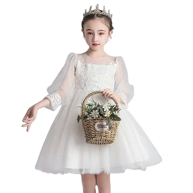 Princess dress girls' dress white long sleeve mesh pettiskirt kids' skirt summer wedding children's clothing