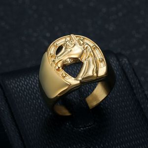 Men's Gold Plated Horse Head <b>Ring</b> <b>Titanium</b> Steel Animal Zodiac Jewelry Gift - Product Image 3