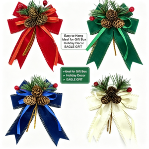 Adorno Colgante para Árbol de Navidad de Poliéster con Aguja de Pino Clásica, Frutos Rojos, Lazo de Terciopelo a Cuadros Negro y Llavero - Product Image 1