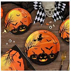 Juego de 144 Platos y Servilletas de Halloween con Vasos y Cubiertos, Suministros para Fiestas Temáticas de Halloween, para 24 Personas - Product Image 3