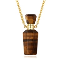 Diffuseur d'Huiles Essentielles Bouteille Oeil de Tigre Naturel Pierre Bijoux Aromathérapie Pot Pendentif Collier pour Hommes ou Femmes