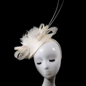China hat factory supply fascinator hats crinoline horsehair braid wedding fascinator with feather flower