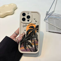Coque de téléphone légère en TPU avec impression de palmiers et coucher de soleil, estampage à chaud, motif plage mignon pour l'été