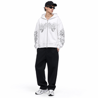 Sweat à capuche zippé coupe ample avec motif graphique gothique vintage sur la poitrine et les manches, veste streetwear pour un style décontracté