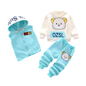 Cute Cartoon Prints Baby Clothing Sets 3 Pcs Winter Warm Infant Kids Sports Children Outfit Set - Product Image 3
