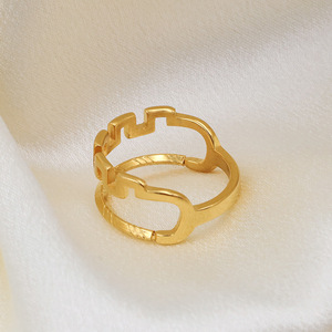Fashionable Geometric <b>Titanium</b> Steel <b>Ring</b> Gold Women's Jewelry Gift - Product Image 2