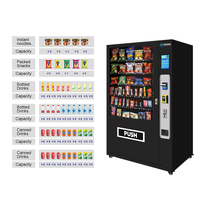 Grand distributeur automatique commercial combiné avec ascenseur, boissons et en-cas réfrigérés, grand écran tactile et système de paiement par pièces