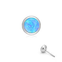 Anting-anting tusuk titanium ASTM F136 grosir, model labret bezel opal untuk bibir, telinga, dan tragus, perhiasan tubuh modis.
