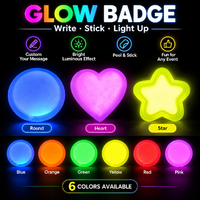 Badge lumineux personnalisé avec logo, rond, en forme de cœur ou d'étoile, 6 couleurs, idéal pour les événements, concerts, soirées, festivals