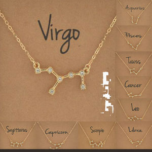 Collar de Moda al por Mayor con Baño de Oro, 12 Signos del Zodiaco, Colgante de Estrella con Pedrería, Amuleto de Joyería, Gargantilla del Horóscopo, Astrología, Tarjeta de Deseos - Product Image 3
