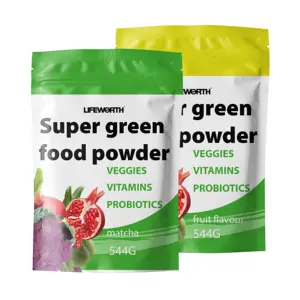 Lifeworth Vegan takviyesi yeşillik karışımı organik Superfood yeşil enerji içeceği tozu Spirulina ile