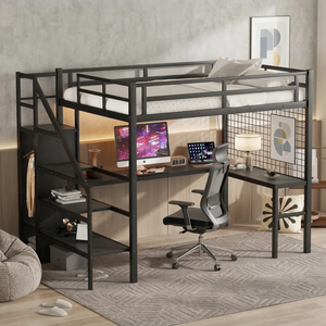 <span class=keywords><strong>Lit</strong></span> mezzanine moderne en métal avec bureau et échelle <span class=keywords><strong>pour</strong></span> petit appartement, meuble gain de place <span class=keywords><strong>pour</strong></span> chambre à coucher - Product Image 1