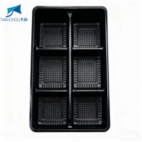 Plateau en plastique noir jetable à 6 compartiments Boîtes en plastique PP Emballage de plateau alimentaire Boîte à gâteau à 6 trous Conteneur alimentaire Plateau à biscuits