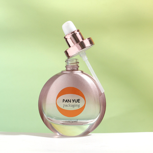 Flacon de fond de teint en verre dégradé rond unique de 30 ml, pompe à lotion or rose, emballage de sérum de luxe - Product Image 4