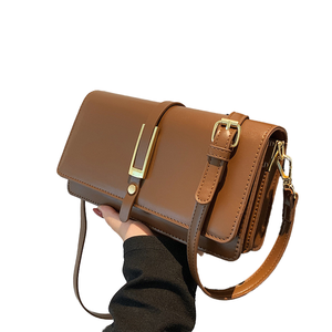 Women's Large Capacity <b>Square</b> PU Leather Flap Crossbody Shoulder Bag with Chain Strap Hasp Closure Lightweight Polyester Lining - Product Image 4