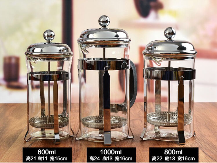 600ml borosilicate glass silver french press/coffee plunger with stainless steel