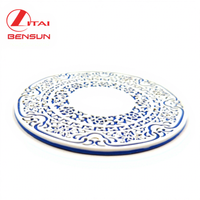 Sous-verre rond décoratif personnalisé en silicone, bleu et blanc, en caoutchouc souple PVC, pour la table