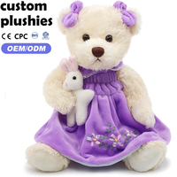 Ours en peluche personnalisé OEM ODM avec robe violette brodée, peluche mignonne pour enfants, cadeau d'anniversaire avec certification CE CPC