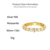 Bracelet à maillons carrés Moissanite en argent sterling 925 plaqué or 10mm certifié GRA Testeur de diamants Iced Out Pass Hip Hop