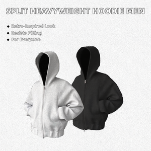 Nouveau sweat-shirt à capuche court et large en tricot uni à fermeture éclair vintage, lourd, pour unisexe, avec logo personnalisé - Product Image 2