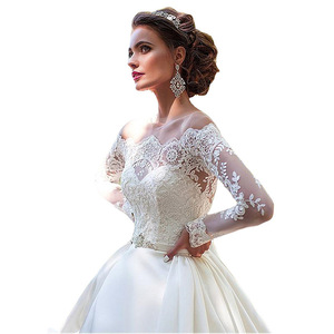 Off The Shoulder Wedding Dress Long Sleeves Ball Gown Empire Waist White Organza Lace Vintage Plus Size Bridal Gown - Product Image 5