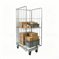 Chariot de transport pour supermarché, cage à roulettes, cadre en acier inoxydable, robuste, 4 roues, conteneur