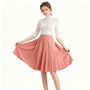 Elegant <strong>White</strong> Black Pink Pleated Long Midi <strong>Skirt</strong> Women High Waist PU <strong>Leather</strong> Breathable Casual Style - Product Image 5