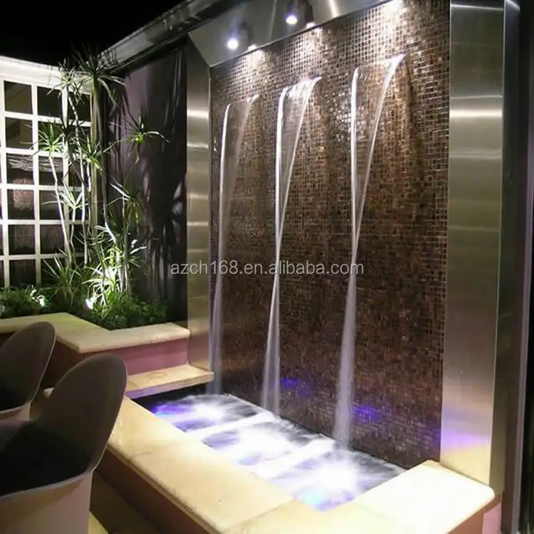 Fuente de pared de cascada para interiores y exteriores personalizada con luces Led