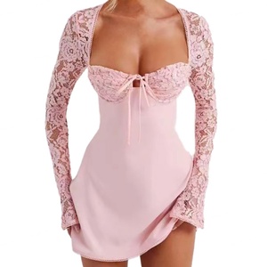 Robes longues à manches françaises pour femmes, personnalisées OEM, de haute qualité, nouvelle collection, sexy, en dentelle, amincissantes, dos nu - Product Image 1