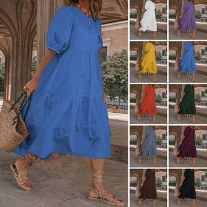 Robes décontractées en lin et coton vintage blanches d'été 2025 - Product Image 2