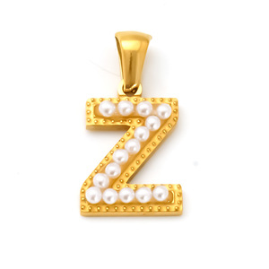 Dijes de Letras Iniciales con Perlas |   Colgantes con Iniciales de la A a la Z en Acero Inoxidable Chapado en Oro PVD de 18K |   Impermeable, Hipoalergénico y Resistente a la Decoloración - Product Image 6