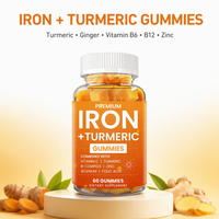 Bonbons Gommeux au Curcuma et au Gingembre, Extrait de Curcumine, Complexe de Gingembre, Complément pour Améliorer l'Immunité, Multivitamines pour Femmes B6 B12 Zinc, 60 Unités