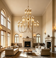 Lustre Cano Lighting de luxe à 30 lumières en laiton avec finition feuille d'or antique, luminaire suspendu décoratif pour salon de villa