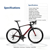Vélo de route en fibre de carbone T800 à module élevé 700C, vélo de course à pignon fixe, frein sur jante, câblage interne, personnalisable, léger