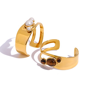 <span class=keywords><strong>Bracciale</strong></span> Elegante in Acciaio Inossidabile Placcato Oro 18k con <span class=keywords><strong>Perle</strong></span> Finte e Design Traforato Impermeabile - Product Image 3