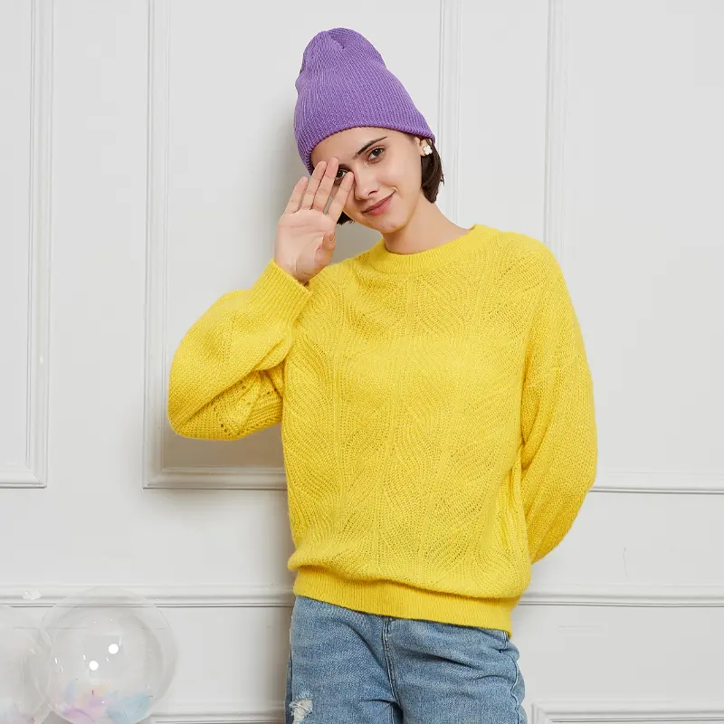 Ready To Ship Dropshipping Yellow Hollow Hole Fashion Ladies Women's Sweater