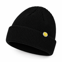Bonnet unisexe en tricot côtelé à revers plié, broderie mini ronde, doux et extensible, style urbain, pour usage quotidien