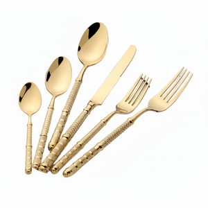 Ensemble de couverts élégants en laiton pur poli miroir brillant 5 couverts jetables durables pour pendaison de crémaillère de mariage au restaurant - Product Image 1