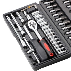 Jeu de clés à cliquet de 46 pièces, 1/4 pouce, jeu de douilles hexagonales métriques, kits d'outils mécaniques pour la réparation automobile, outils pour véhicules - Product Image 1