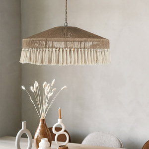 Bohemian Hemp Rope Tassel Chandelier Round E27 LED Ceiling <b>Light</b> For Bedroom <b>Dining</b> Room - Product Image 3