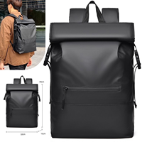 Sac à dos de voyage haut de gamme pour homme, design roll-top, grande capacité, en PU, pour les voyages d'affaires, tendance, pour les trajets quotidiens, motif géométrique