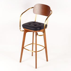 Tabouret de bar en cuir de luxe du milieu du siècle moderne <span class=keywords><strong>Art</strong></span> Déco <span class=keywords><strong>chaise</strong></span> de comptoir haute en bois - Product Image 3