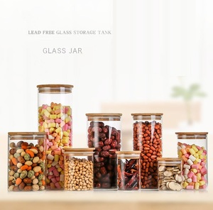 Stocked Multiple sizes Kitchen Stash Jar Glass Food Canister Airtight glass jar with wooden top for White Sublimation Transfer