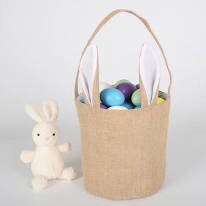 Panier de Pâques en jute écologique réutilisable avec oreilles de lapin, disponible en blanc, rose, vert, bleu clair, bleu foncé - Product Image 1