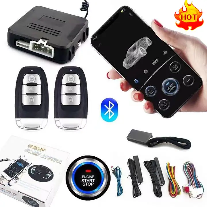 Kit de alarme remoto Bluetooth para celular, kit de alarme remoto PKE para carro, controle por aplicativo de celular, bagageiro aberto, alarme de carro com entrada sem chave, ideal para vendas