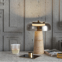 Lampe de table en travertin jaune avec abat-jour en verre fumé, lampe de bureau LED moderne, lampe de chevet pour la lecture, chambre à coucher, bureau, hôtel